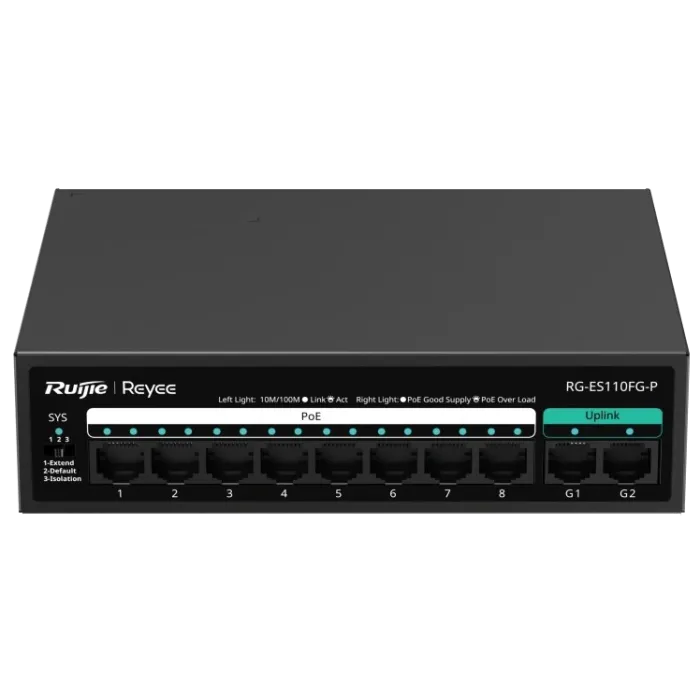Комутатор 10 портів некерований Ruijie Reyee RG-ES110FG-P PoE