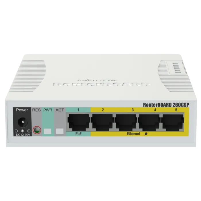 Комутатор 5 портів керований MikroTik RB260GSP (CSS106-1G-4P-1S) PoE