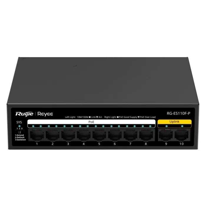 Комутатор 10 портів некерований Ruijie Reyee RG-ES110F-P PoE