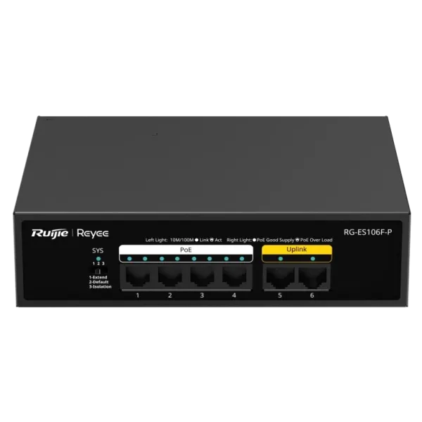 Комутатор 6 портів некерований Ruijie Reyee RG-ES106F-P PoE