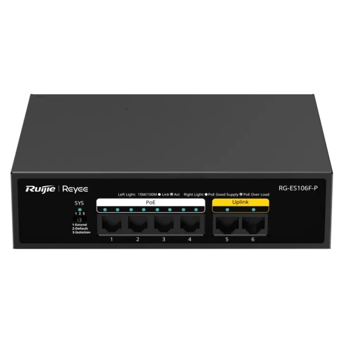 Комутатор 6 портів некерований Ruijie Reyee RG-ES106F-P PoE