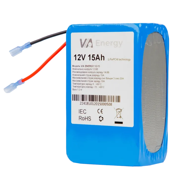Акумуляторна батарея літієва 12В, 15А•г VIA Energy