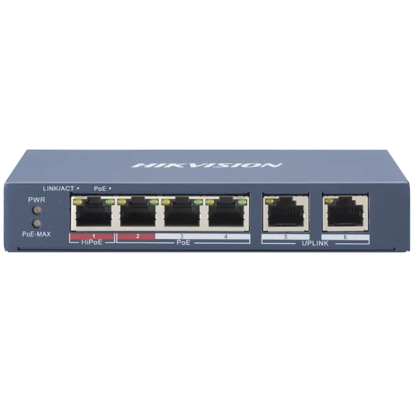 4-портовий некерований POE комутатор Hikvision DS-3E0106HP-E/M