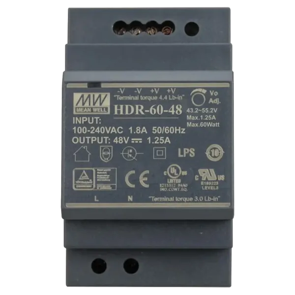 Блок живлення Mean Well HDR-60-48 48B 1.25А для монтажа на DIN рейку