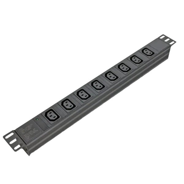 Блок 19" на 8 роз. С13, 10А, з індикат., без шнура, чорний, 1U, Kingda Kingda KD-IEC1008WKPB19A-C14