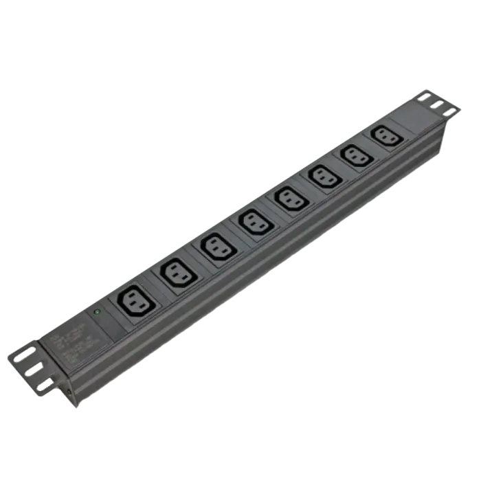 Блок 19" на 8 роз. С13, 10А, з індикат., без шнура, чорний, 1U, Kingda Kingda KD-IEC1008WKPB19A-C14