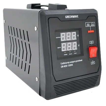 Стабілізатор напруги релейний 1xShuko, DC140-260V, AC220±8%, BOX Green Wave Mauser 1500VA (1050Вт)