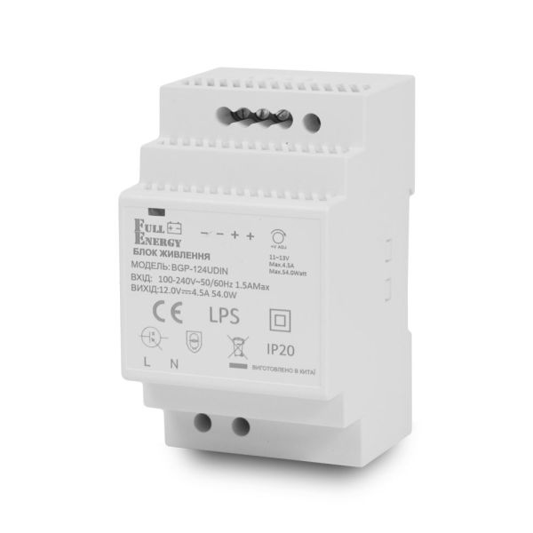 Блок живлення Full Energy BGP-124UDIN 12 В / 4.5 А для кріплення на DIN рейку