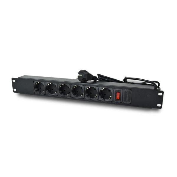 Мережевий фiльтр SN 1U на 6 розеток з вимикачем, PDU 220В, 10А, 1,5м, Schuko, чорний