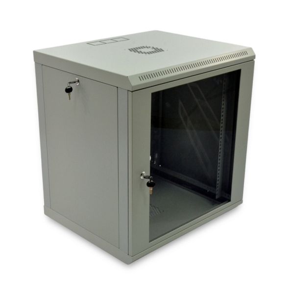 Шафа серверна SteelNet 12U 600 x 450 для мережевого обладнання (скло, сірий)