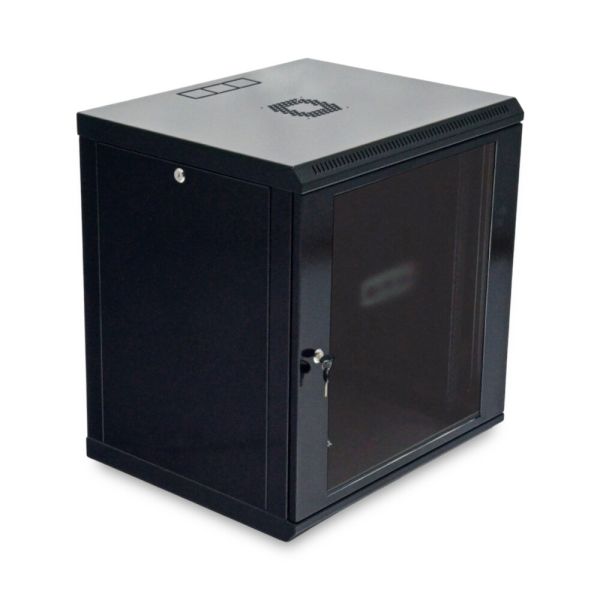 Шафа серверна SteelNet 12U 600 x 450 для мережевого обладнання (скло, чорний)