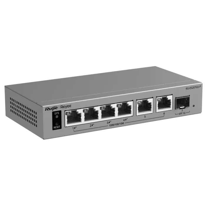 Комутатор 6 портів керований хмарно Ruijie RG-ES207GS-P PoE