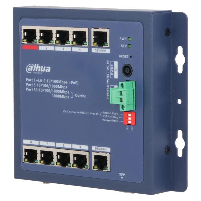 Комутатор 9 портів керований Dahua DH-CHS4110-8ET-90-F PoE