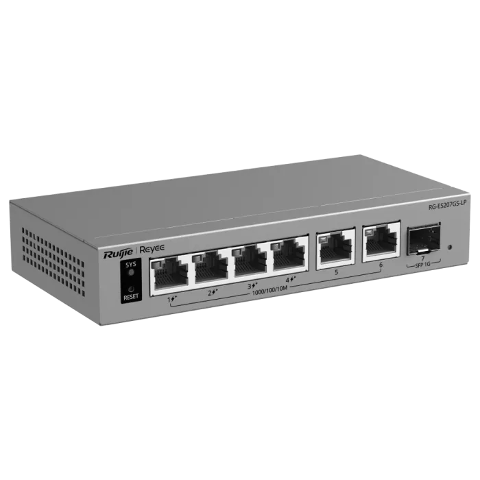 Комутатор 6 портів керований хмарно Ruijie RG-ES207GS-LP PoE