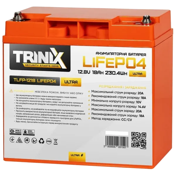 Літієва акумуляторна батарея TRINIX TLFP-1218 Ultra 18А•г 12В