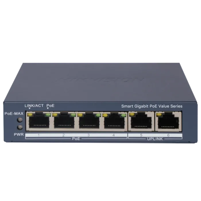 Комутатор 6 портів керований Hikvision DS-3E1506P-EI/MPoE