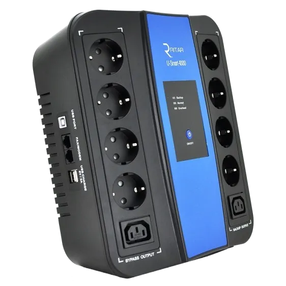 Джерело безперебійного живлення Ritar U-Smart-1000 600 Вт AVR 8xSCHUKO RJ45