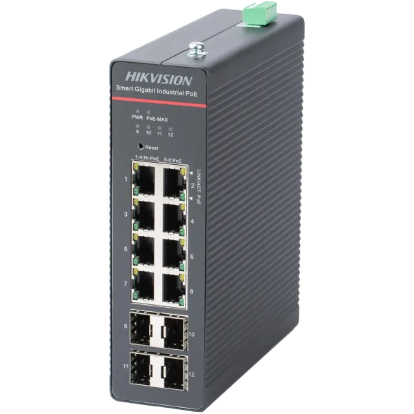 Комутатор 8 портів керований Hikvision DS-3T1512HP-SI-8P4FKIT(240W)