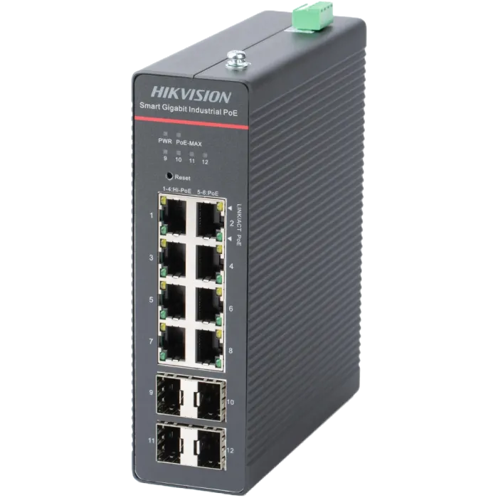 Комутатор 8 портів керований Hikvision DS-3T1512HP-SI-8P4FKIT(240W)