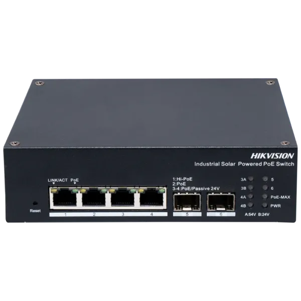 Комутатор 4 порти керований Hikvision DS-3T1506HP-EI-UPS PoE