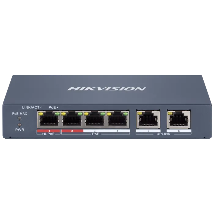 Комутатор 6 портів керований Hikvision DS-3E1106HP-EI